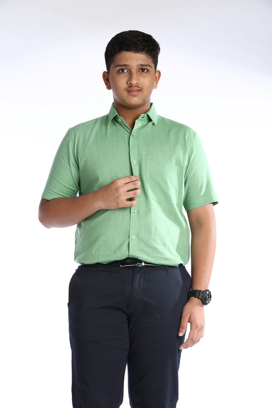 Light Green Cotton Slub Half Sleeves Shirt – Classic Style with a Modern Twist