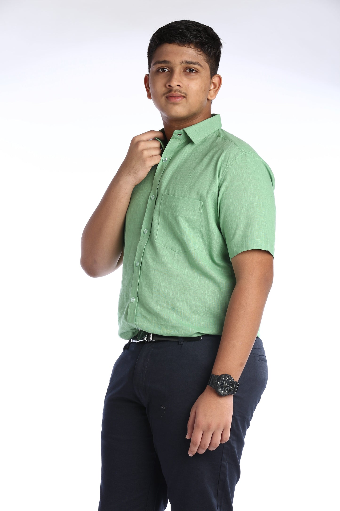Light Green Cotton Slub Half Sleeves Shirt – Classic Style with a Modern Twist
