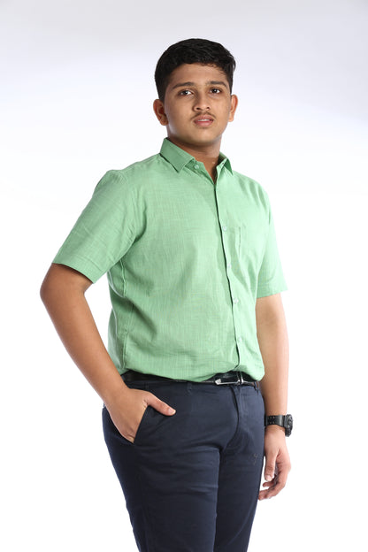Light Green Cotton Slub Half Sleeves Shirt – Classic Style with a Modern Twist