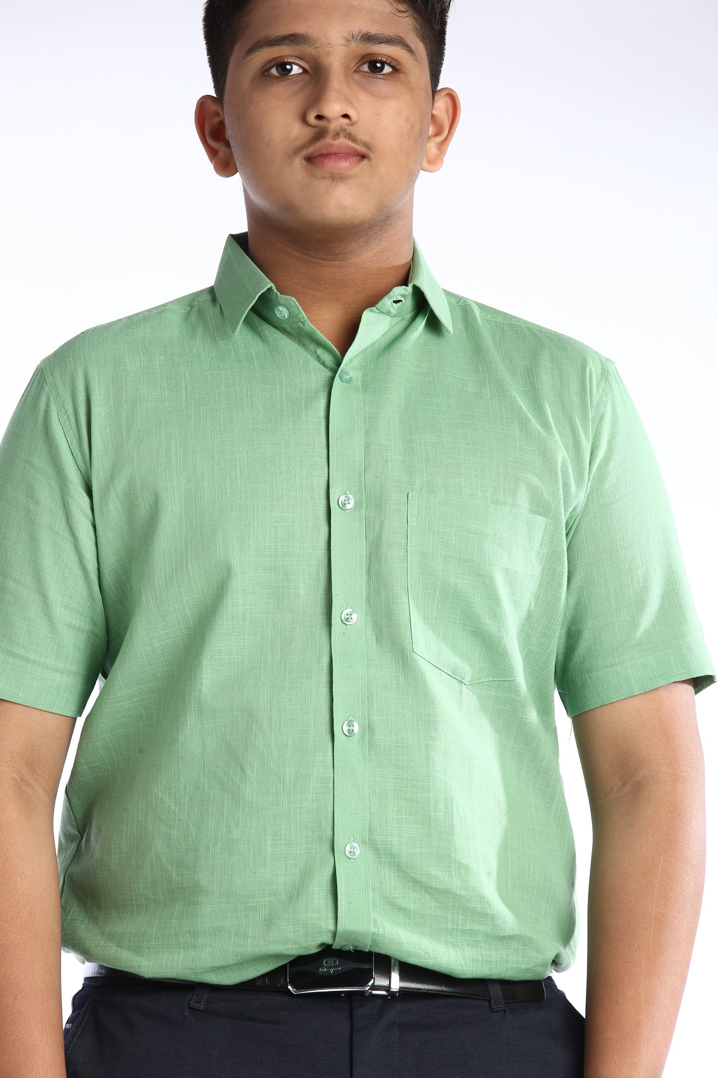 Light Green Cotton Slub Half Sleeves Shirt – Classic Style with a Modern Twist