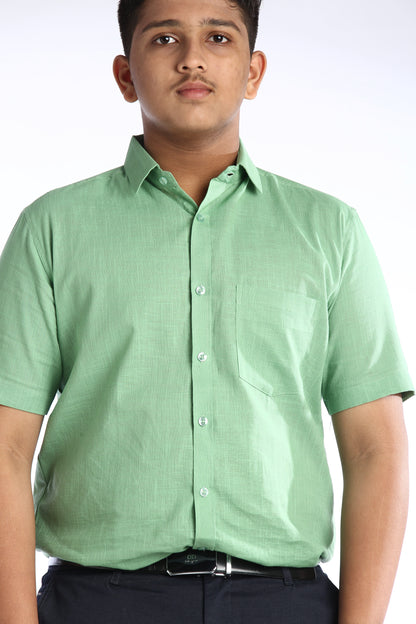 Light Green Cotton Slub Half Sleeves Shirt – Classic Style with a Modern Twist
