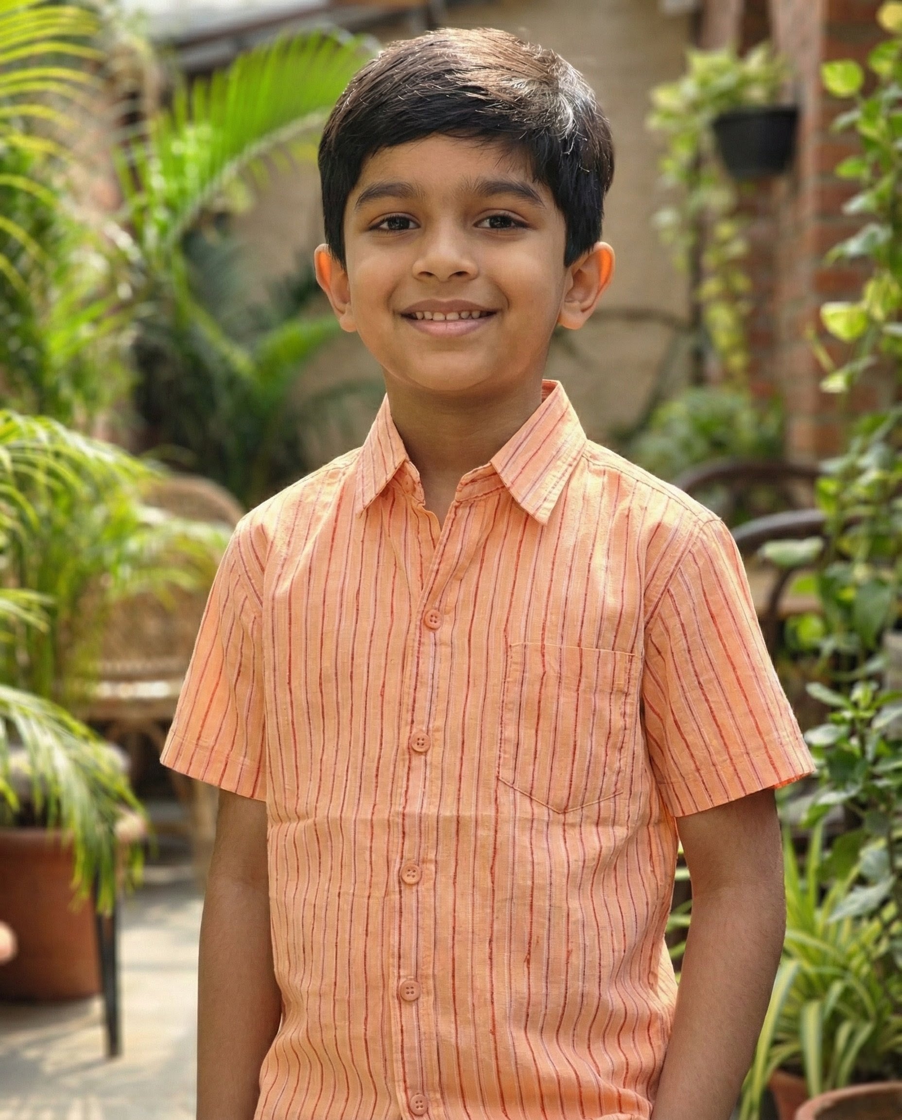 Ek'dor Vastram Boys' The Sunset Peach Pinstripe Half-Sleeve CottonShirt