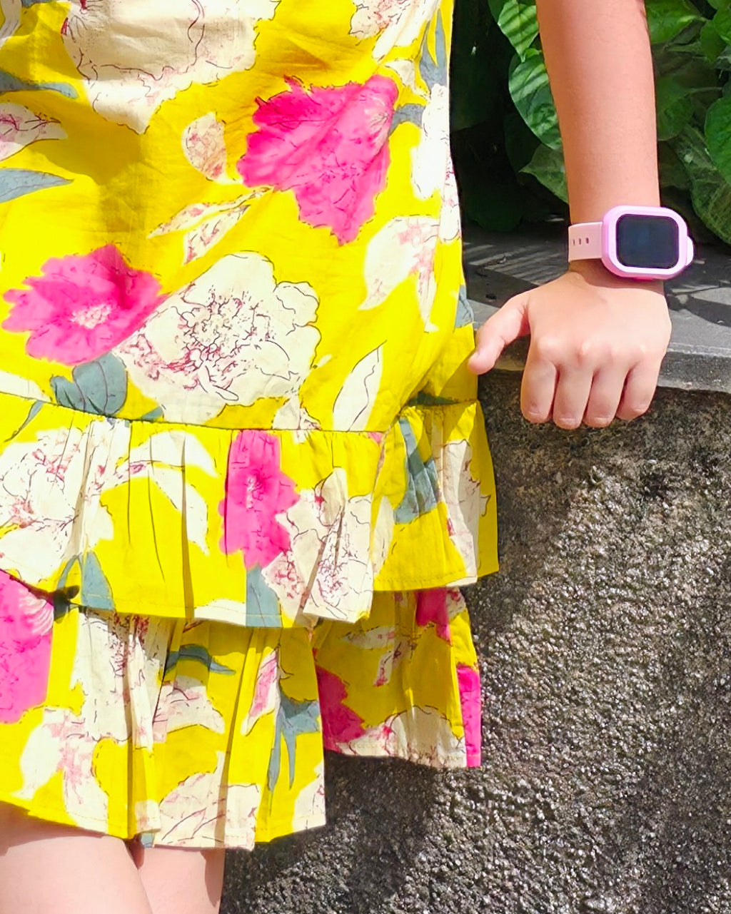 The ek'dor Sunshine Hibiscus Ruffle Dress