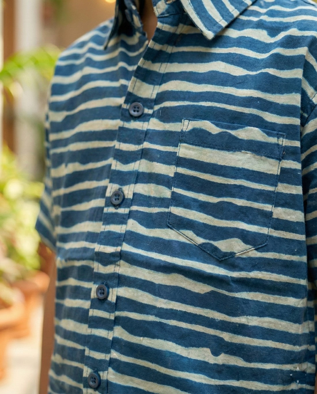 Ek'dor Vastram Boys' The Indigo Ripple Stripe Half-Sleeve CottonShirt