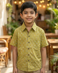 Ek'dor Vastram Boys' The Vintage Olive Meadow Half-Sleeve CottonShirt