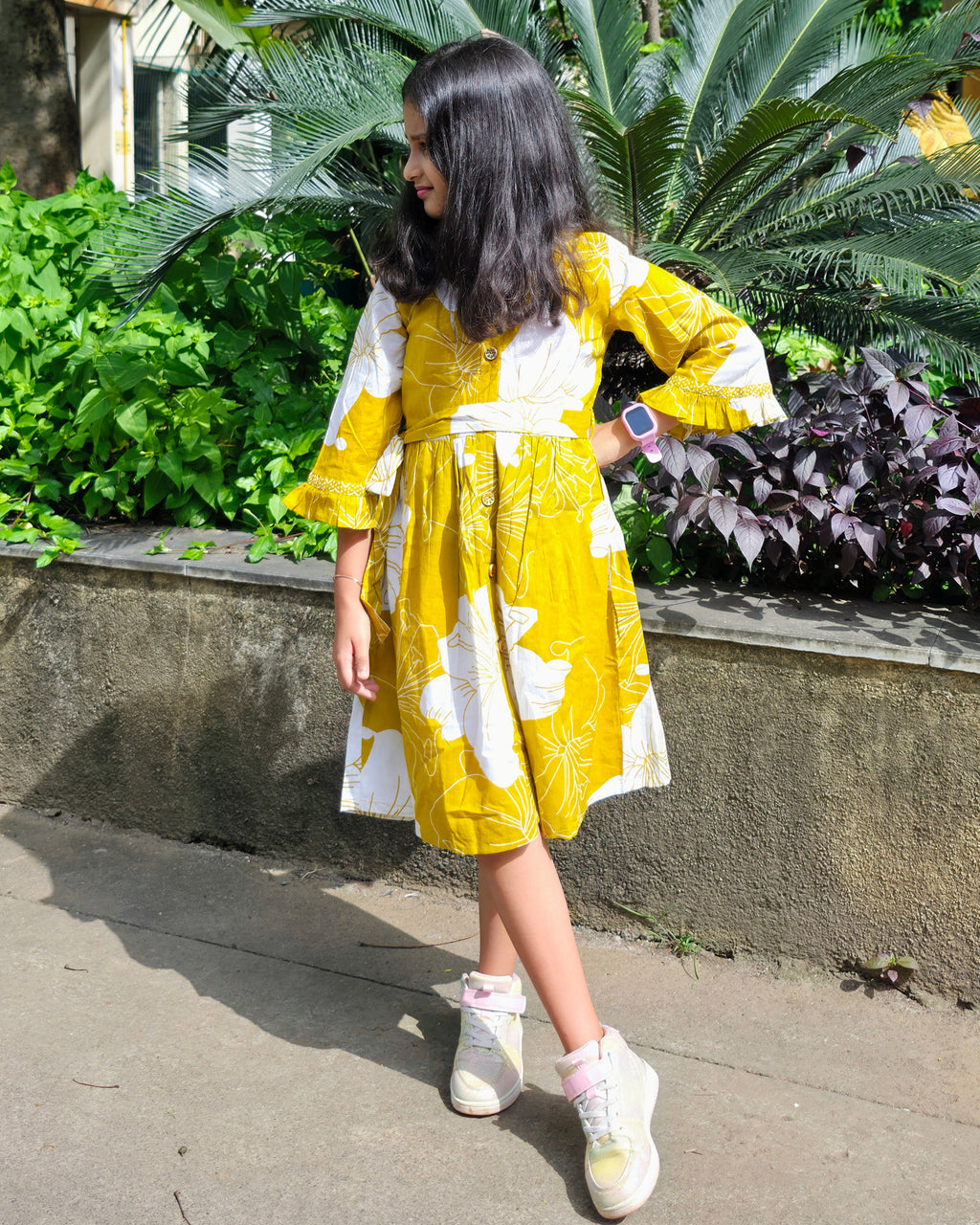The ek'dor Mustard Marigold Bell-Sleeve Frock