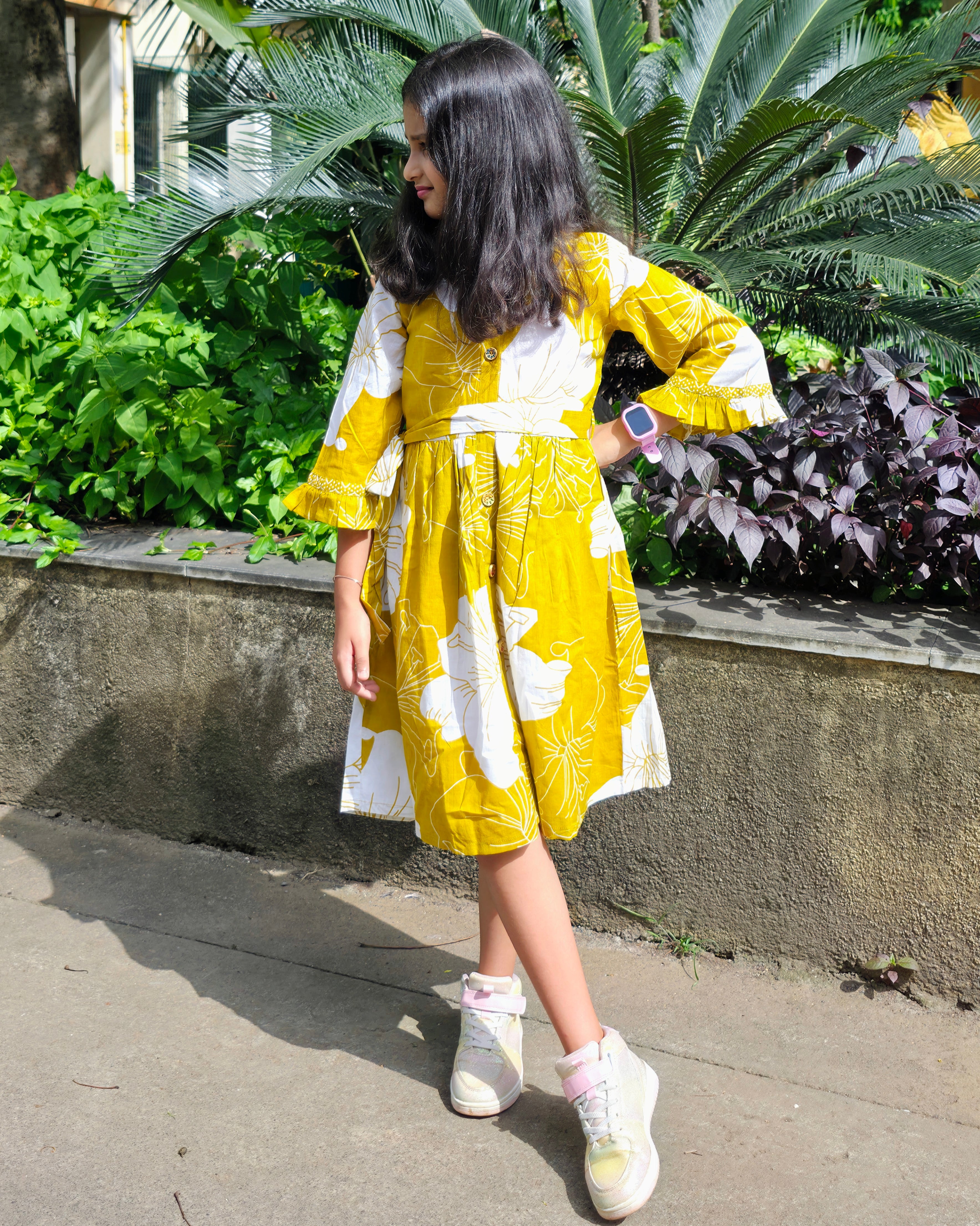 The ek'dor Mustard Marigold Bell-Sleeve Frock