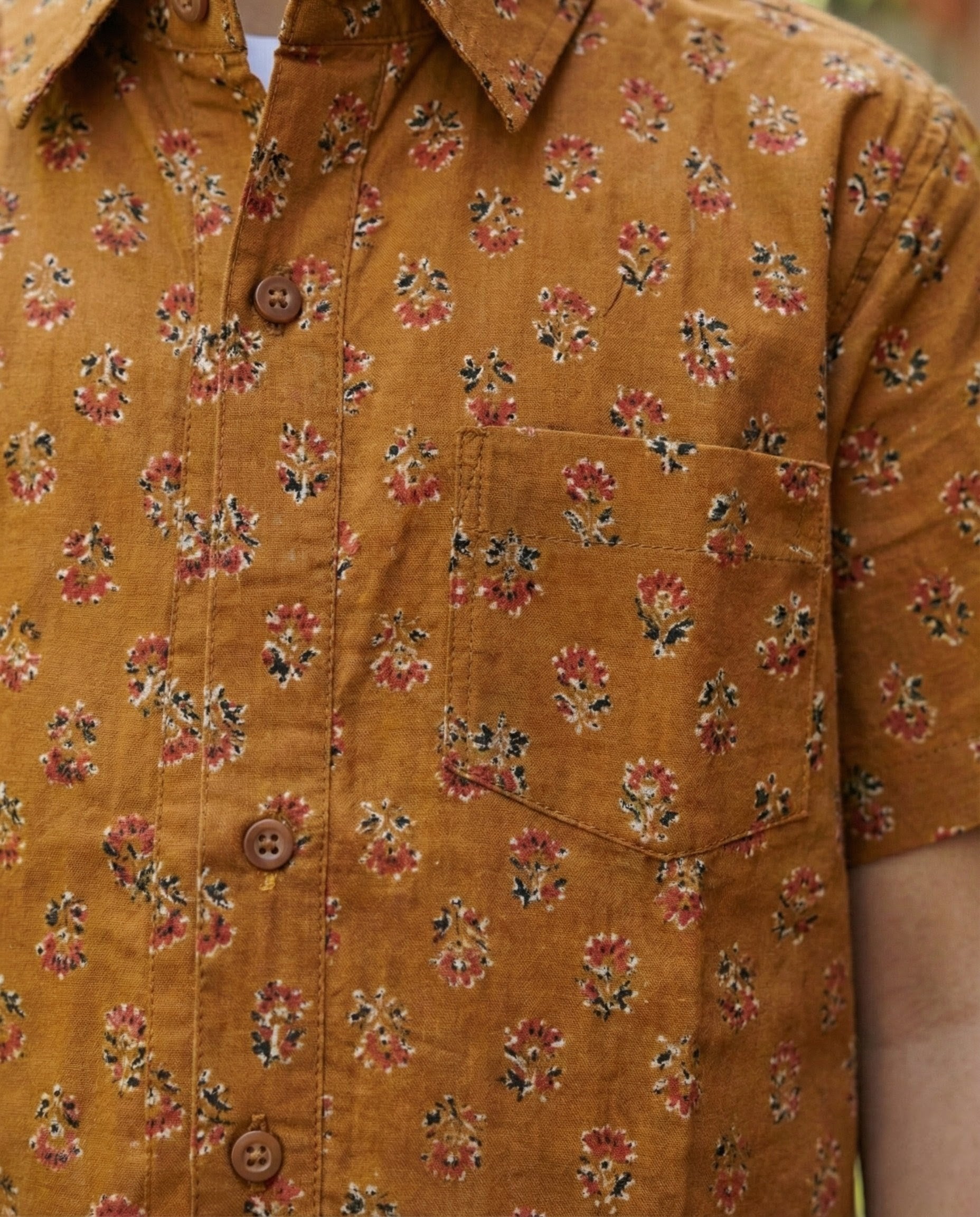 Ek'dor Vastram Boys' The Rustic Cinnamon Floral Half-Sleeve CottonShirt