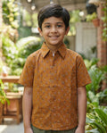 Ek'dor Vastram Boys' The Rustic Cinnamon Floral Half-Sleeve CottonShirt