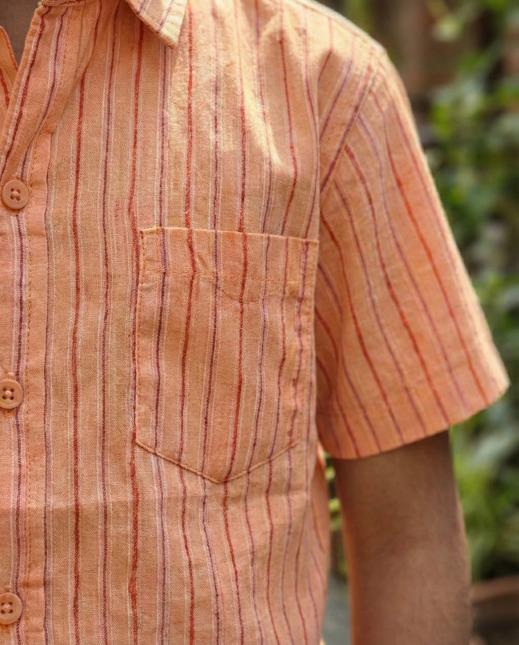 Ek'dor Vastram Boys' The Sunset Peach Pinstripe Half-Sleeve CottonShirt